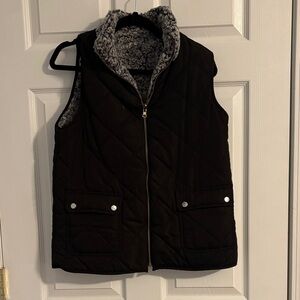 Black Quilted Vest with Sherpa Lining